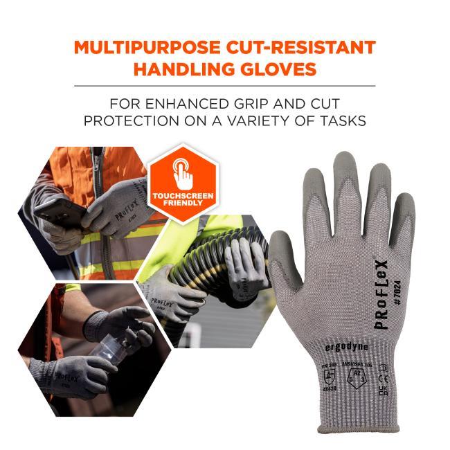 Multipurpose cut-resistant handling gloves: for enhanced grip and cut protection on a variety of tasks. Touchscreen friendly.