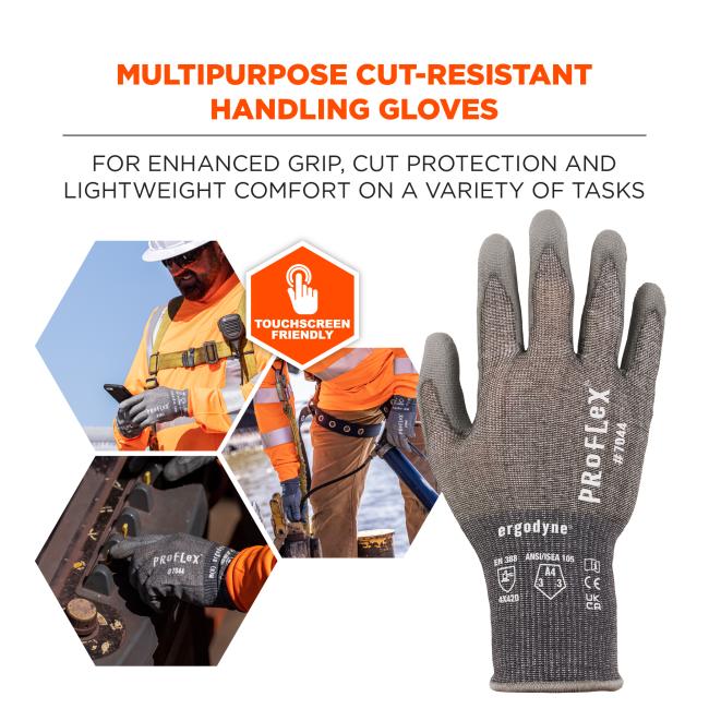 Multipurpose cut-resistant handling gloves: for enhanced grip, cut protection and lightweight comfort on a variety of tasks.Touchscreen friendly.