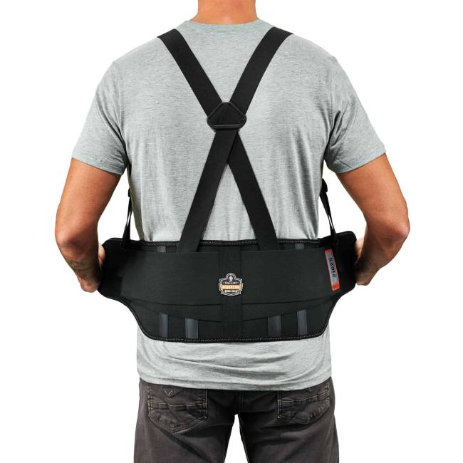 Model putting on back support