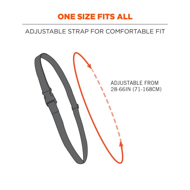 One size fits all: adjustable strap for comfortable fit: Image shows circumference of sling and says Òadjustable from 28-66in (71-168cm)