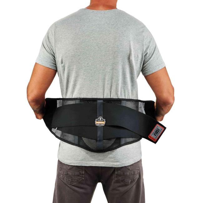 Model putting on back support