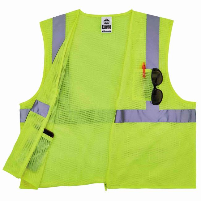 8256Z S/M Lime Class 2 Self-Extinguishing Hi-Vis Safety Vest image 4