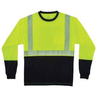 GloWear 8281BK Hi-Vis Long Sleeve T-Shirt - Type R, Class 2, Black Bottom  