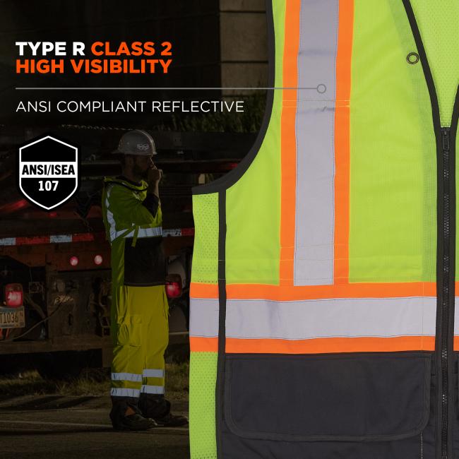 Type R Class 2 high visibility: ansi/isea 107 compliant reflective