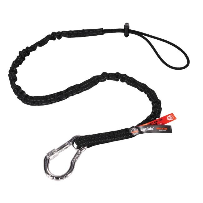 Main image of black 10 lb tool lanyard with carabiner and cinch loop