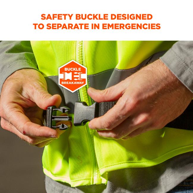 Safety buckle designed to separate in emergencies: buckle breakaway