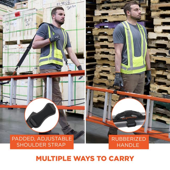Padded, adjustable shoulder strap and rubberized handle provide multiple ways to carry.