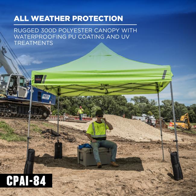 All weather protection. Rugged 300D polyester canopy with waterproofing PU coating and UV treatments. Includes an CPAI 84 designation.