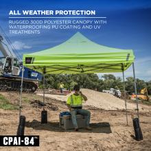 All weather protection. Rugged 300D polyester canopy with waterproofing PU coating and UV treatments. Includes an CPAI 84 designation.