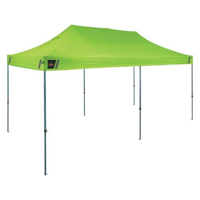 3q view of lime heavy duty pop up tent 10 feet by 20 feet