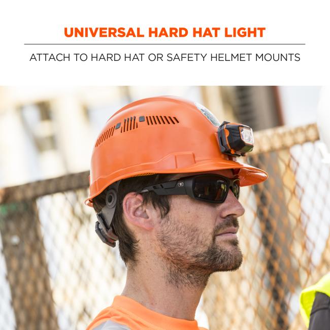 Universal hard hat light: attach to hard hat or safety helmet mounts.