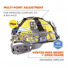 Multi-point adjustment: for improved comfort, fit and balance. Vented Mips insert + open frame: enhances airflow. Breathable frame.