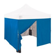 Fully assembled tent shown with complete sidewall enclosure and entry opening. Demonstrates installed configuration with attached sidewalls for full coverage.
