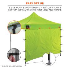 EASY SET UP. Eight side hook and loop straps, four top clips and two bottom clips attach to tent legs and frame. Shelter sold separately.