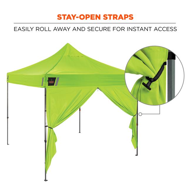 STAY OPEN STRAPS. Easily roll away and secure for instant access.