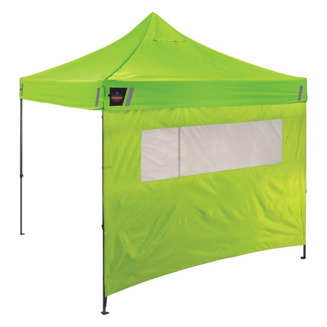 Front of lime pop-up tent sidewall with mesh window attached to tent