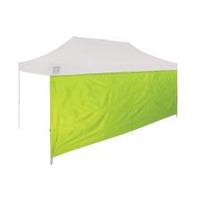Shows a pop up tent sidewall installed on a shelter frame. Demonstrates full side coverage when attached to the tent structure.