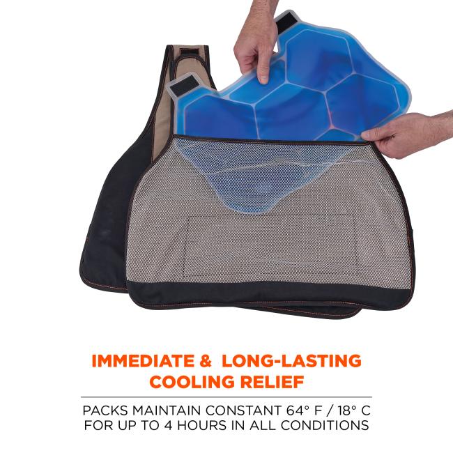 Immediate & long-lasting cooling relief: packs maintain constant 64 deg F / 18 deg C for up to 4 hours in all conditions.