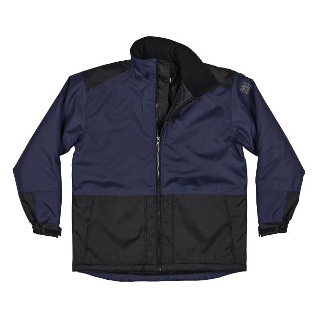 Front view of essential insulated freezer jacket zippered open