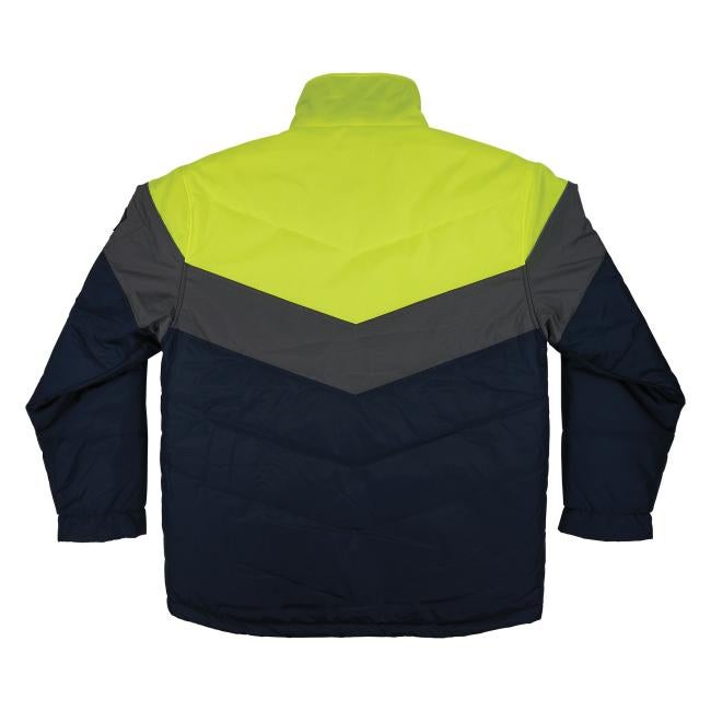 Back of insulated freezer jacket with heat reflective lining