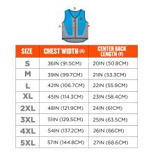 Size chart. Small S Chest Width 36IN 91.5CM Center Back Length 20IN 50.8CM. Medium M Chest Width 39IN 99.7CM Center Back Length 21IN 53.3CM. Large L Chest Width 42IN 106.7CM Center Back Length 22IN 55.9CM. Extra Large XL Chest Width 45IN 114.3CM Center Back Length 23IN 58.4CM. 2X Large 2XL Chest Width 48IN 121.9CM Center Back Length 24IN 61CM. 3X Large 3XL Chest Width 51IN 129.5CM Center Back Length 25IN 63.5CM. 4X Large 4XL Chest Width 54IN 137.2CM Center Back Length 26IN 66CM. 5X Large 5XL Chest Width 57I