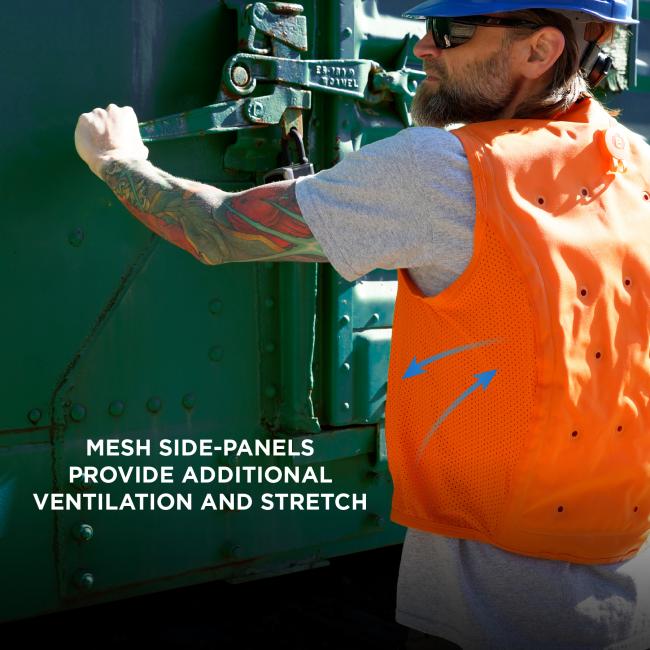 Mesh side-panels provide additional ventilation and stretch .
