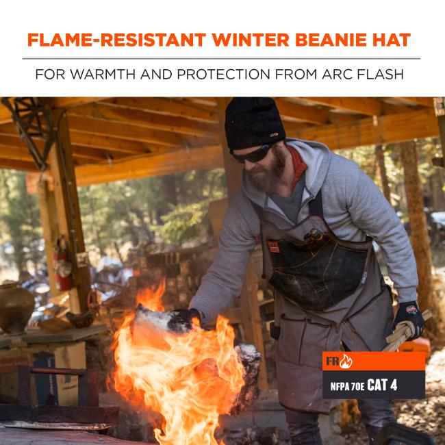 Flame-resistant winter beanie hat: for warmth and protection from arc flash. Meets NFPA 70E CAT 4 FR rating