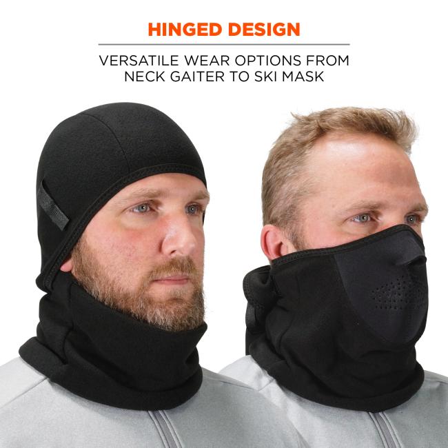Hinged Design: Offers versatile wear options from neck gaiter to ski mask.
