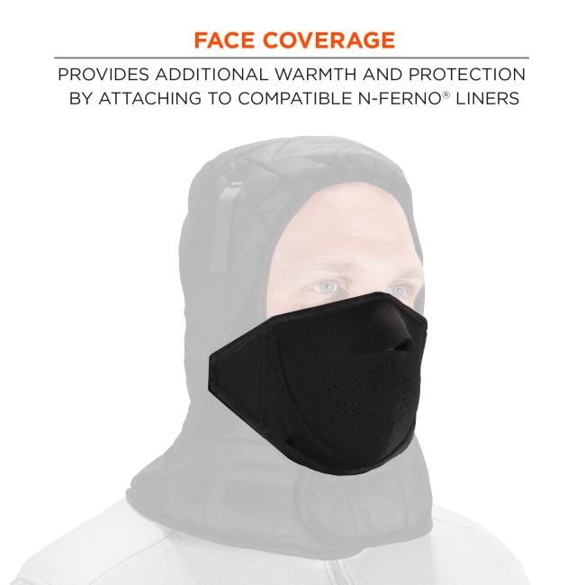 Face covering coverage: provides additional warmth and protection by attaching compatible N-Ferno liners .