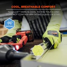 Cool, breathable comfort: 13-gauge tenalux yarn material is cool to the touch and does not contain irritating glass or steel.