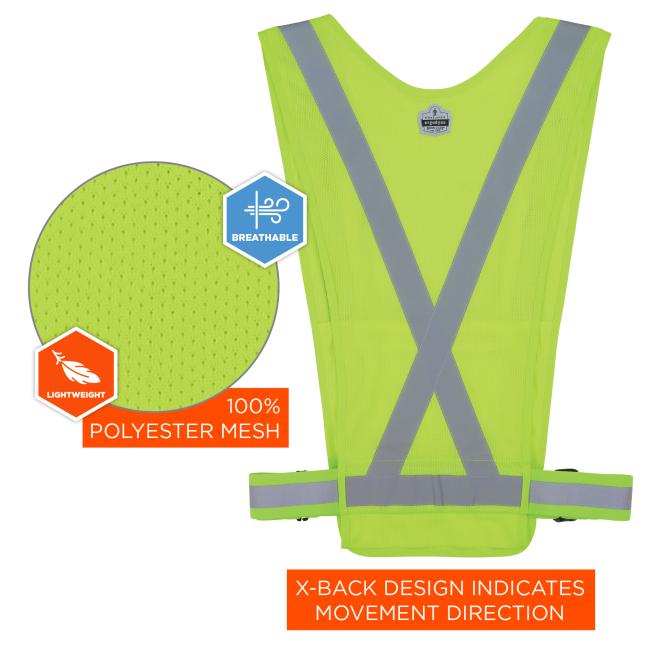 Made from 100% polyester mesh, the vest is both lightweight and breathable. Its X-back reflective tape design helps indicate movement direction for added safety.