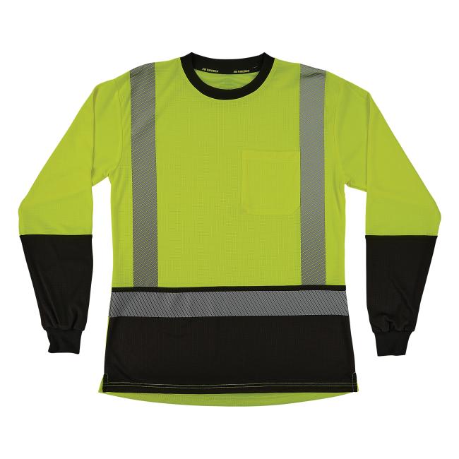 Front of lime class 2 womens hi-vis long sleeve t-shirt
