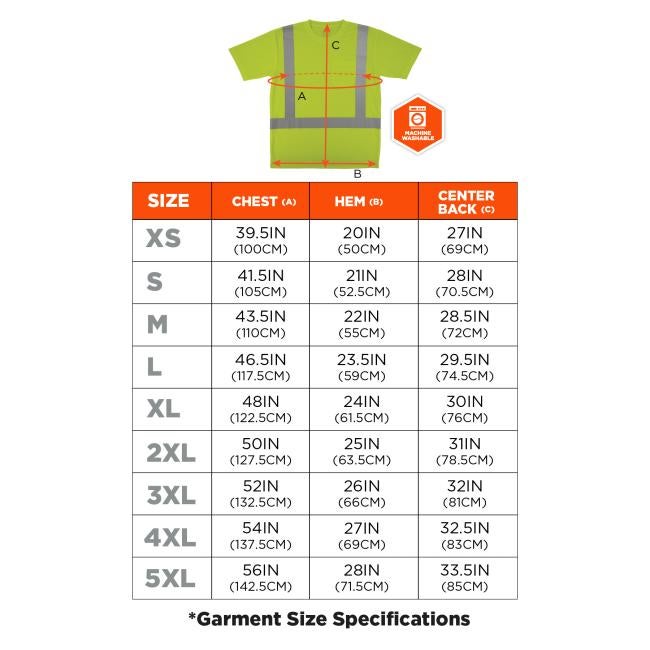 Size chart. Extra Small XS Chest 39.5IN 100CM Hem 20IN 50CM Center Back 27IN 69CM. Small S Chest 41.5IN 105CM Hem 21IN 52.5CM Center Back 28IN 70.5CM. Medium M Chest 43.5IN 110CM Hem 22IN 55CM Center Back 28.5IN 72CM. Large L Chest 46.5IN 117.5CM Hem 23.5IN 59CM Center Back 29.5IN 74.5CM. Extra Large XL Chest 48IN 122.5CM Hem 24IN 61.5CM Center Back 30IN 76CM. 2X Large 2XL Chest 50IN 127.5CM Hem 25IN 63.5CM Center Back 31IN 78.5CM. 3X Large 3XL Chest 52IN 132.5CM Hem 26IN 66CM Center Back 32IN 81CM. 4X Larg