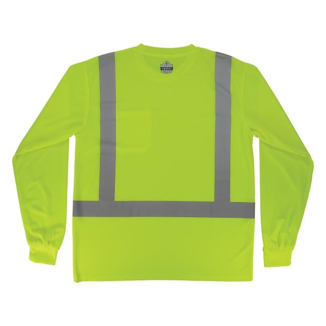 Back of class 2 essential lime hi-vis long sleeve t-shirt