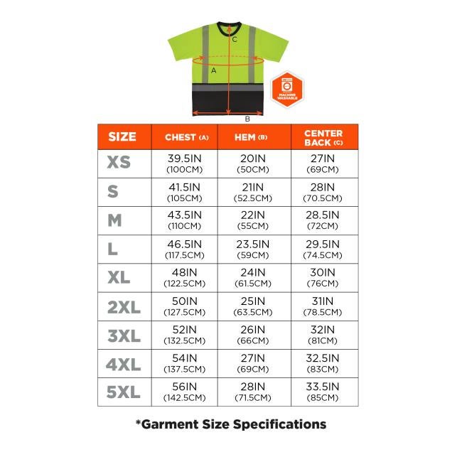 Size chart. Extra Small XS Chest 39.5IN 100CM Hem 20IN 50CM Center Back 27IN 69CM. Small S Chest 41.5IN 105CM Hem 21IN 52.5CM Center Back 28IN 70.5CM. Medium M Chest 43.5IN 110CM Hem 22IN 55CM Center Back 28.5IN 72CM. Large L Chest 46.5IN 117.5CM Hem 23.5IN 59CM Center Back 29.5IN 74.5CM. Extra Large XL Chest 48IN 122.5CM Hem 24IN 61.5CM Center Back 30IN 76CM. 2X Large 2XL Chest 50IN 127.5CM Hem 25IN 63.5CM Center Back 31IN 78.5CM. 3X Large 3XL Chest 52IN 132.5CM Hem 26IN 66CM Center Back 32IN 81CM. 4X Larg
