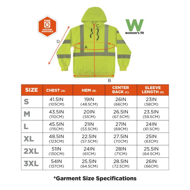 Size chart. Small S Chest 41.5IN 105CM Hem 19IN 48.5CM Center Back 26IN 66CM Sleeve Length 23IN 58CM. Medium M Chest 43.5IN 110CM Hem 20IN 51CM Center Back 26.5IN 67.5CM Sleeve Length 23.5IN 59.5CM. Large L Chest 45.5IN 115CM Hem 21IN 53.5CM Center Back 27IN 69CM Sleeve Length 24IN 61.5CM. Extra Large XL Chest 48.5IN 123CM Hem 22.5IN 57.5CM Center Back 27.5IN 70CM Sleeve Length 25IN 63CM. 2X Large 2XL Chest 51IN 130CM Hem 24IN 61CM Center Back 28IN 71CM Sleeve Length 25.5IN 64.5CM. 3X Large 3XL Chest 54IN 1