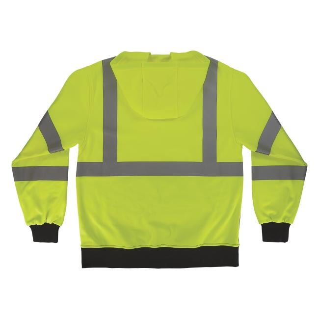 Back of lime class 3 hi-vis hooded sweatshirt