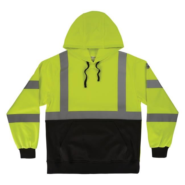 Front of lime class 3 hi-vis hooded sweatshirt