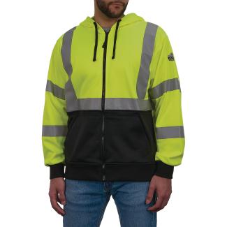 GloWear 8312BK Essential Hi-Vis Hooded Zip-Up Sweatshirt - Type R, Class 3, Black Bottom