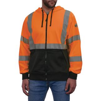 GloWear 8312BK Essential Hi-Vis Hooded Zip-Up Sweatshirt - Type R, Class 3, Black Bottom