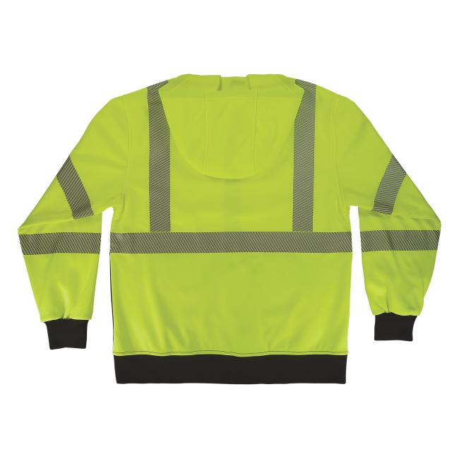 Back of lime class 3 zip-up hi-vis hoodie