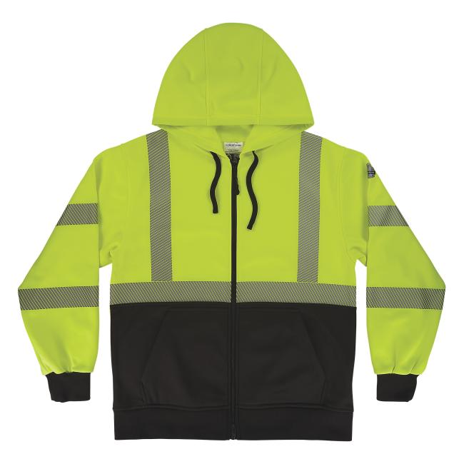Front of lime class 3 zip-up hi-vis hoodie