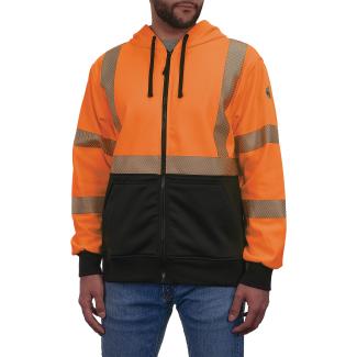 GloWear 8318BK Performance Hi-Vis Hooded Zip-Up Sweatshirt - Type R, Class 3, Black Bottom
