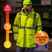 Jacket is rated warmer to -15 degrees fahrenheit or -26 degrees celsius
