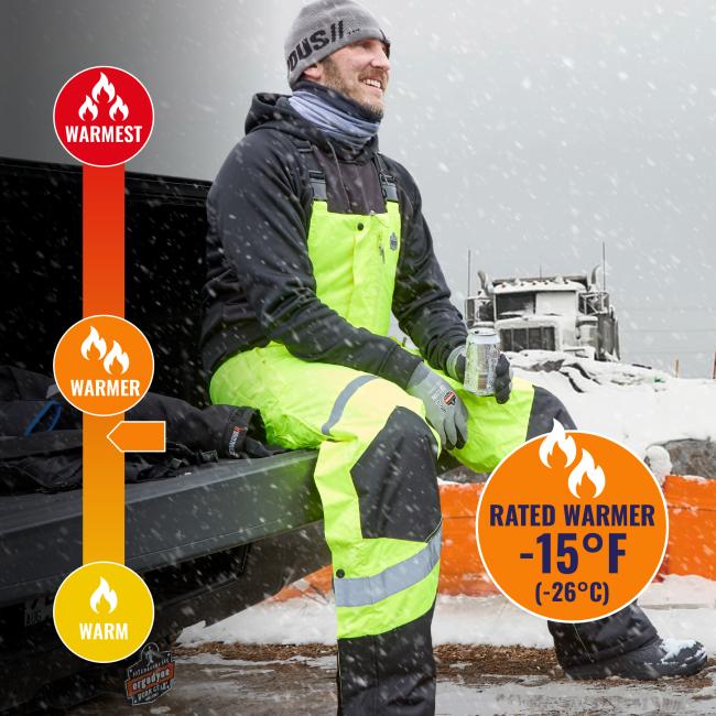 Jacket is rated warmer to -15 degrees fahrenheit or -26 degrees celsius.