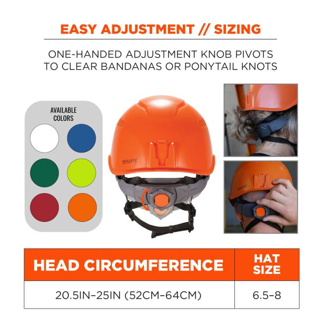 Easy adjustment and sizing: One-handed adjustment knob pivots to clear bandanas or ponytail knots. Available in white, blue, green, lime, red, orange. Fits hat sizes 6.5 to 8 and head circumferences that are 20.5 inches or 52cm to 25 inches or 64cm.