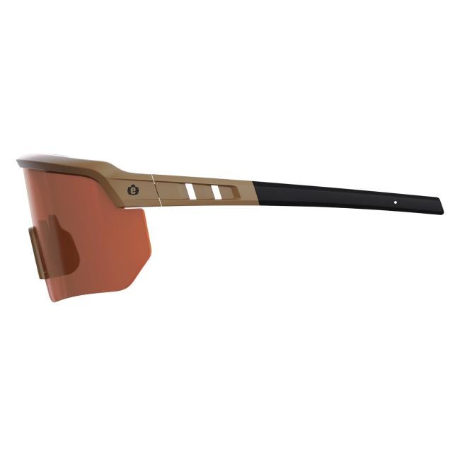Left profile view of matte desert frame bronze lens high contrast safety glasses