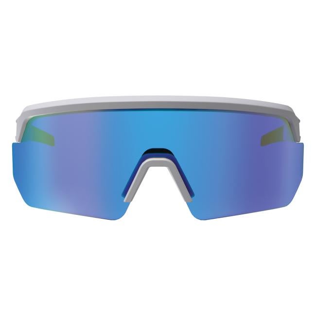 Front view of matte gray frame ice blue lens high contrast safety glasses